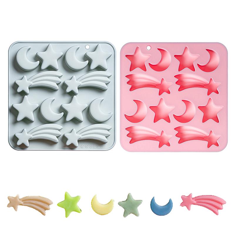 12 Cavity Five-Pointed Star Silicone Molds 3D Moon, Meteor, Fondant Candy Chocolate Mould Ice Grid Mold Cake Decor