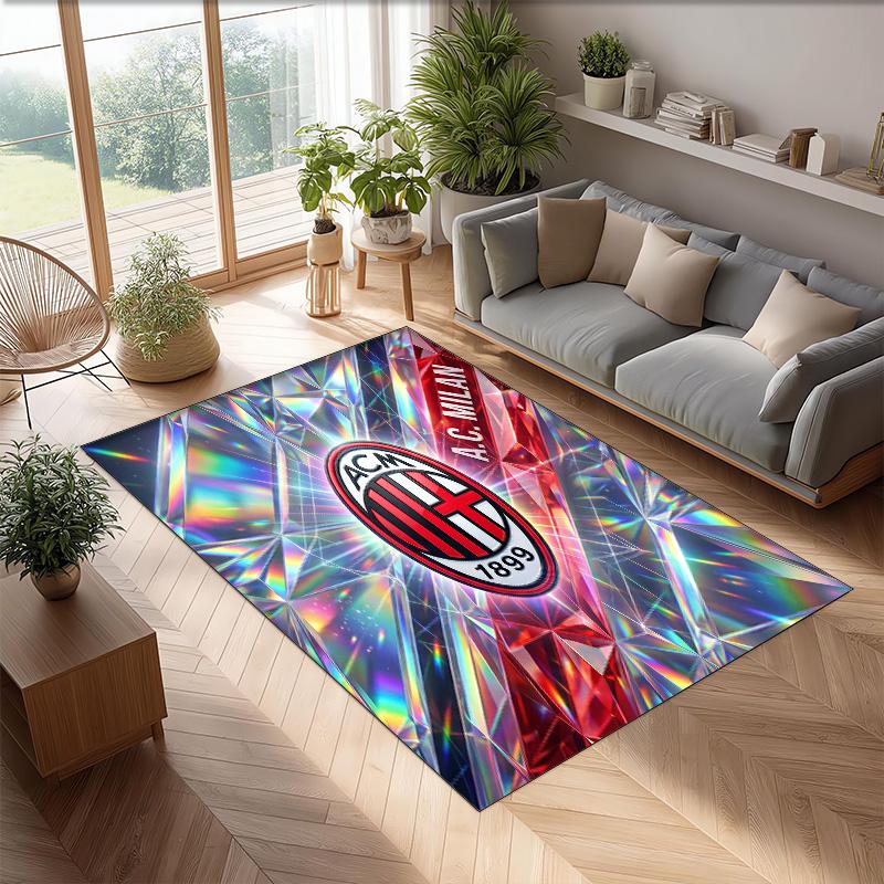 Tappeto in Flanella Stampato AC Milan Antiscivolo Morbido Poliestere Tappeto per Pavimento Tappetino Decorativo da Interno per Camera da Letto Soggiorno Divano Sala Giochi Decorazione Casa