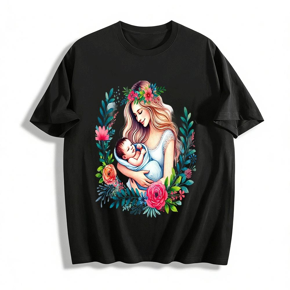 Mother And Baby Floral Print Casual Comfortable Top Pure cotton T-shirt XXS
