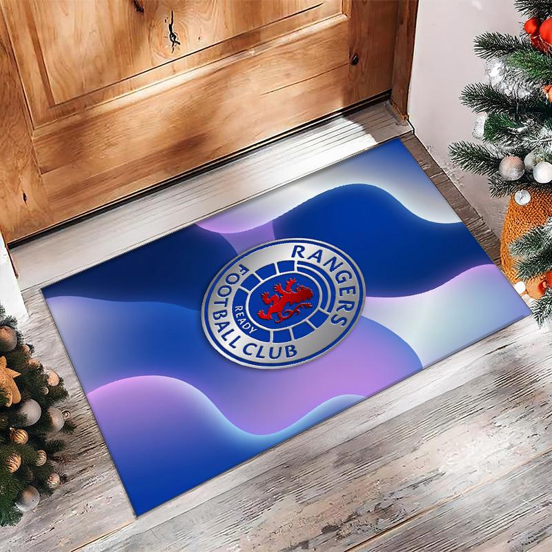 Tappeto Morbido per Area Calcio Rangers FC con Motivo Calcio, Antiscivolo, Tappeto per Pavimento Interno, Tappetino Decorazione Sportiva per Camera da Letto