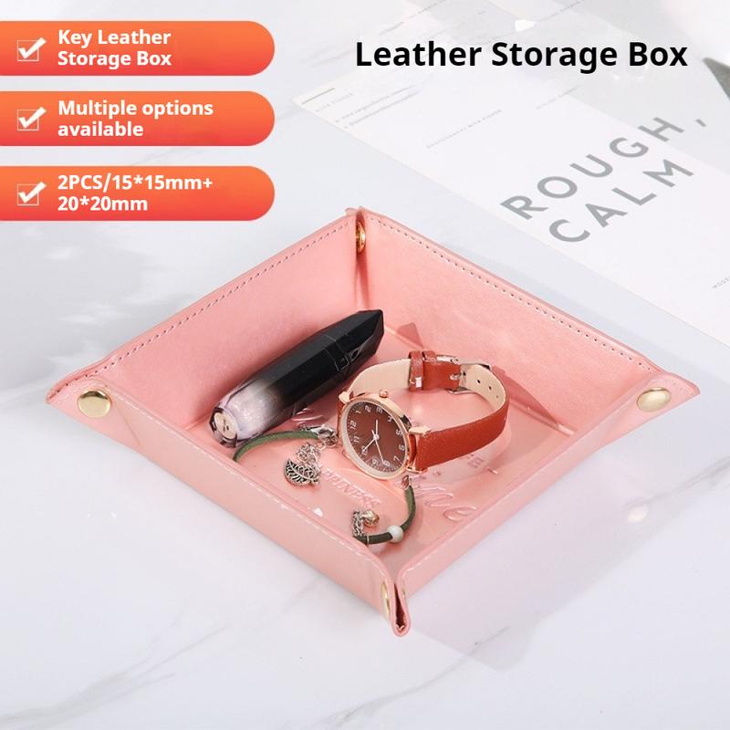 2PCS Nordic Leather Desktop Storage Tray PVC Leather Jewelry Cosmetic Key Storage Tray Desktop Folding Organizer Storage Box
