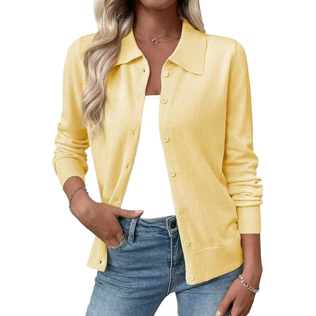 Cardigan da Donna a Manica Lunga con Collo a Revers, Top Versatile Colorato Slim Fit per l'Uso Quotidiano
