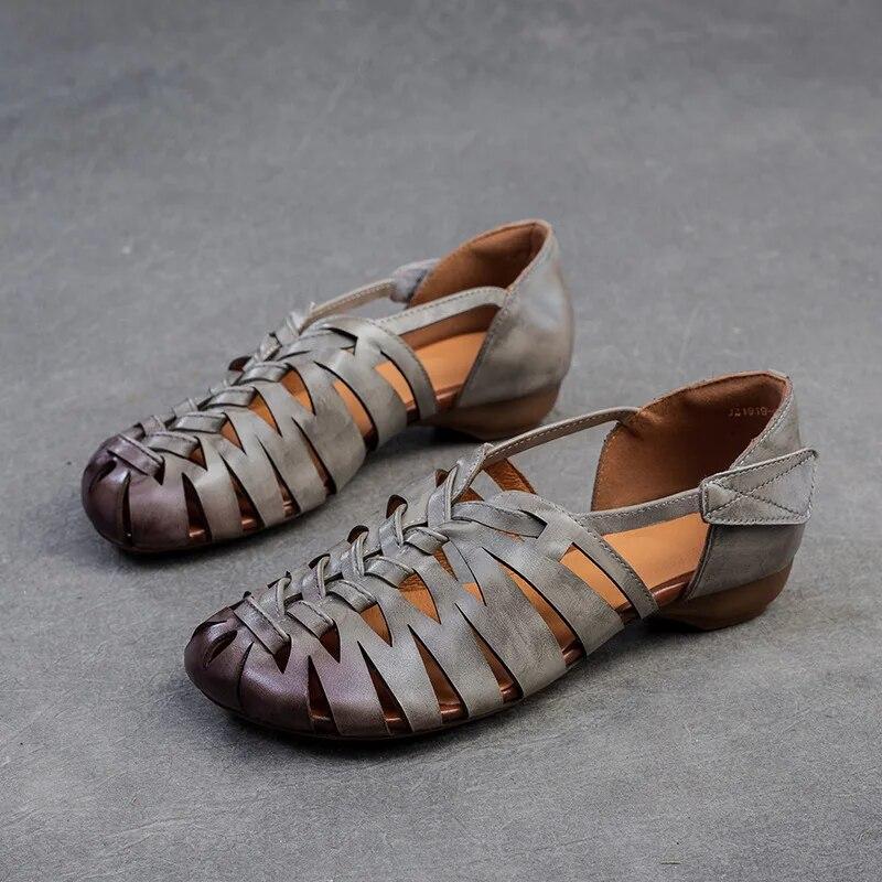 Johnature Sandali traspiranti cavi in vera pelle Scarpe da donna retrò comode e versatili