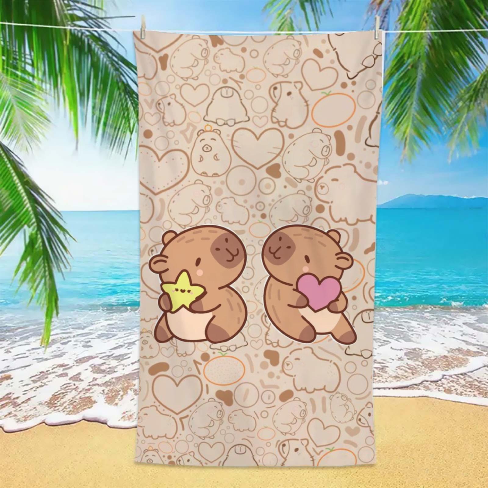 

Cute Capybara Beach Towel Super Absorbent Soft Microfiber Towel for Beach Pool Travel Spa Gift for Kids Women Summer Essentials W40*H60(CM)