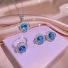 Silver High Quality Light Blue Zircon Ring Earring Necklace Three-Pcs Set For Ladies Wedding Party Birthday Jewelry Gift