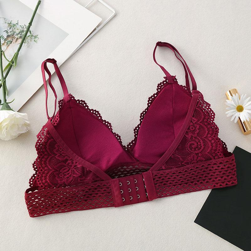 Lace Beauty Back Wrapped Chest Gathered Breathable Bra Solid Color Triangle Cup Bra