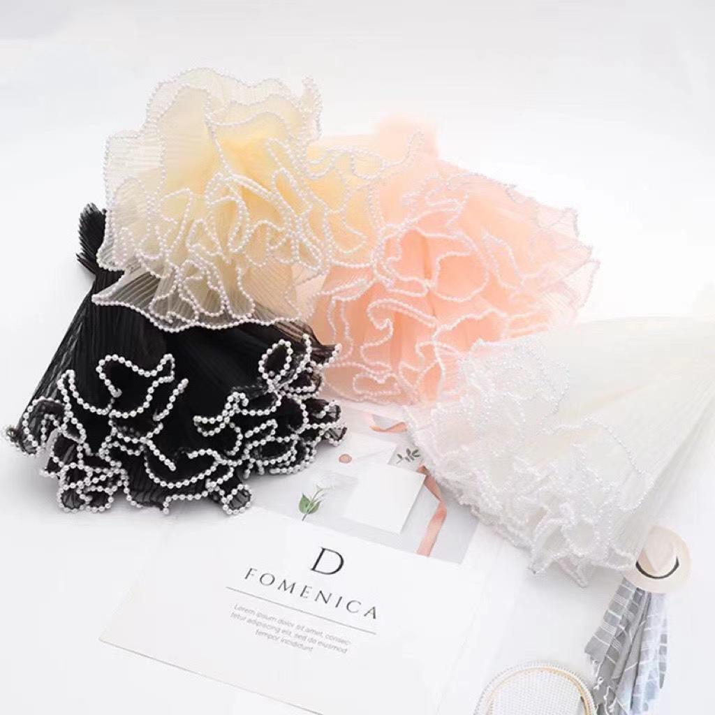 15cm Valentine's Day Pearl Wave Gauze Flower Bouquet Material - Fresh Flower Packaging with Pleated Mesh Gauze