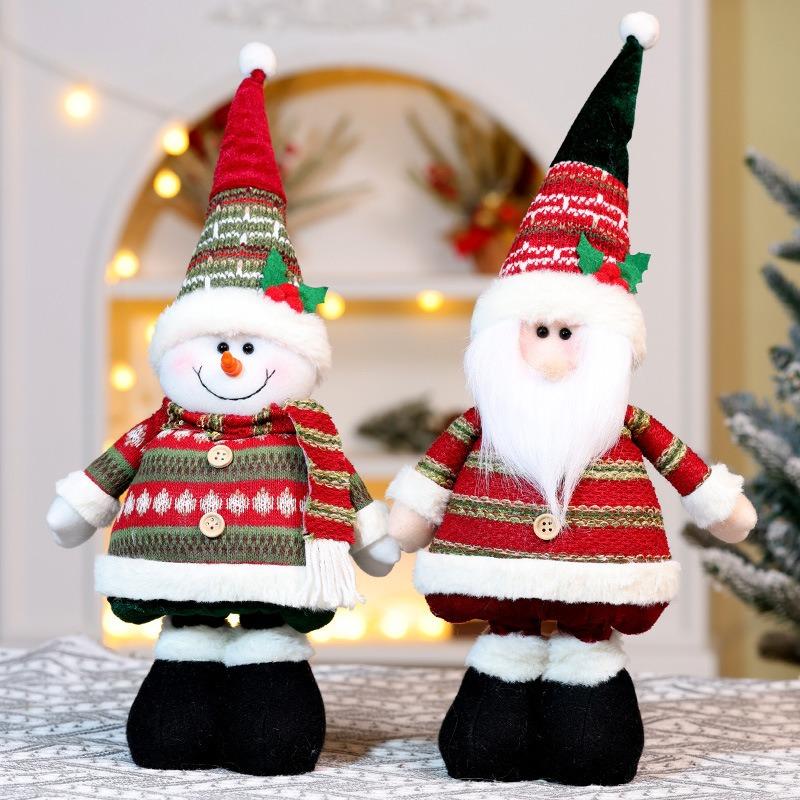 Neue Weihnachten einziehbare Puppenornament Weihnachten gestreifter alter Mann Schneemann Elch Ornament Weihnachtsgeschenk