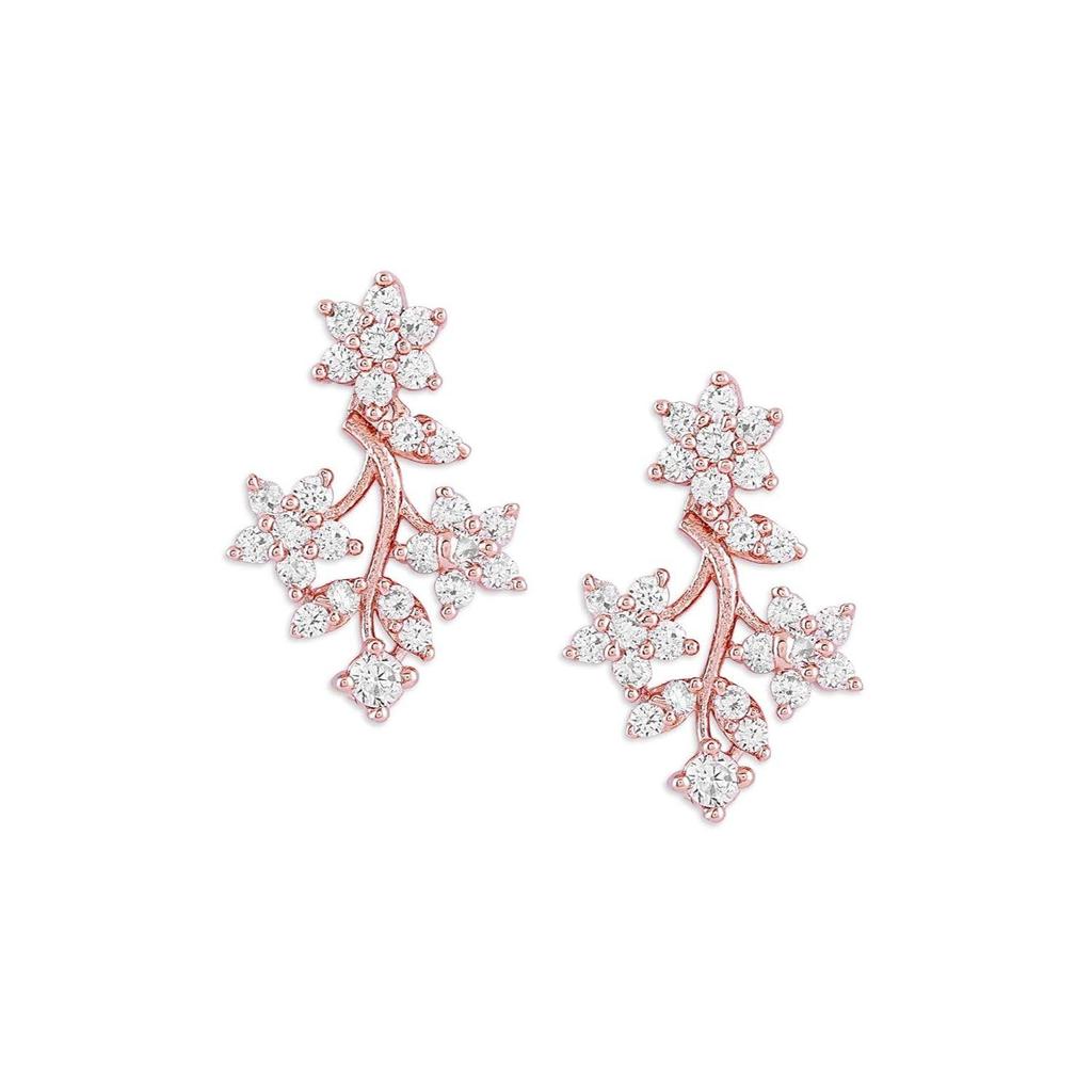 Rose Dazzling Cubic Zirconia Floral Brass Necklace & Earring Set For Women