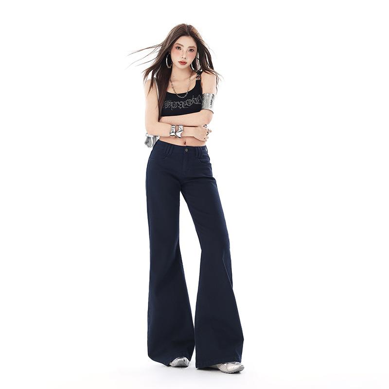 Early spring elastic casual micro-pull non-stick leg jeans women's casual American low-rise narrow version thin flared trousers