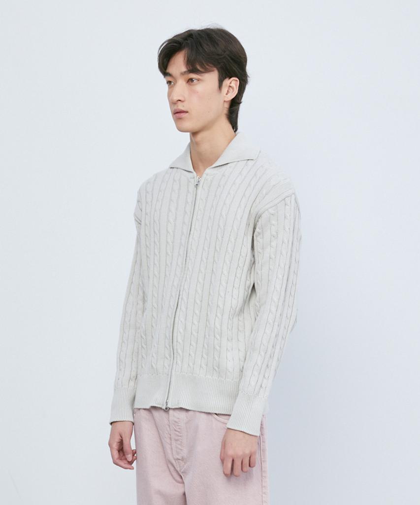 Knitted Cable Two-Way Zip-Up Cardigan Swiss