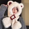Angola red plush bear hat women's winter new autumn and winter thickened warm scarf gloves integrated