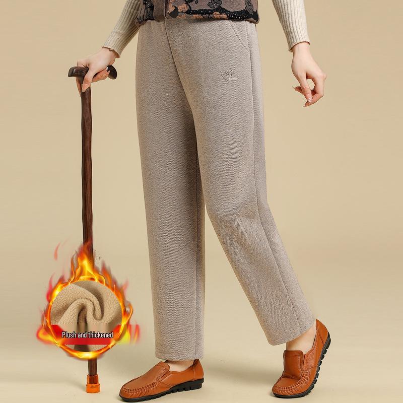 Mom's High-Waisted Velvet-Lined Winter Pants, Thick and Loose, for Middle-Aged and Elderly Women in Spring and Autumn