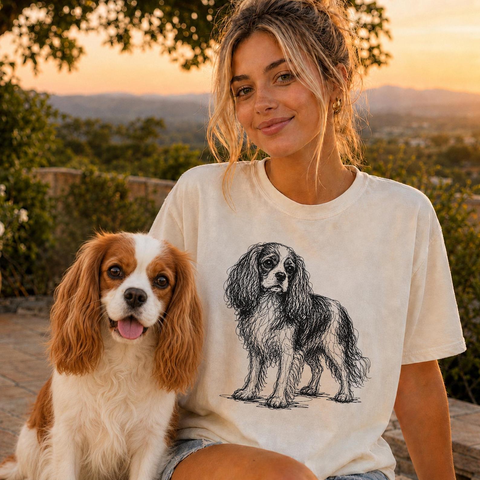 Cavalier King Charles Spaniel Line Art Shirt, Minimalist Scribble Cavalier Sketch Tee, Abstract Dog T-Shirt, Cavalier Mom Gift 2XL