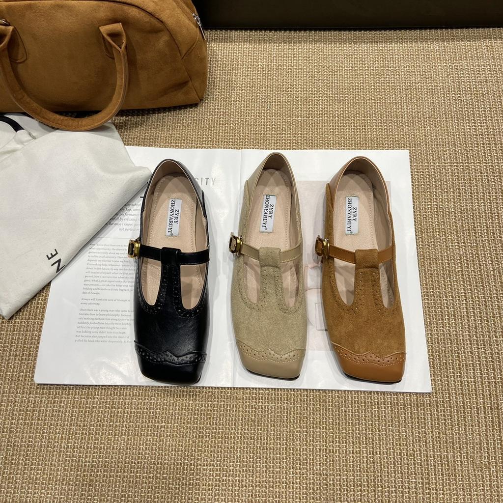 Retro Carved Square Head Niche Design Single Shoes Flat-soled Small Leather Shoes Women Niche Design French Mary Jane Single Shoes Women