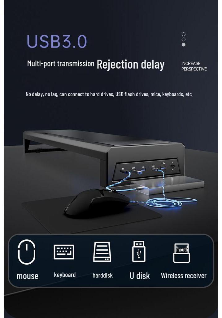 USB-Enhanced Multifunctional Computer Monitor Riser and Desktop Organizer