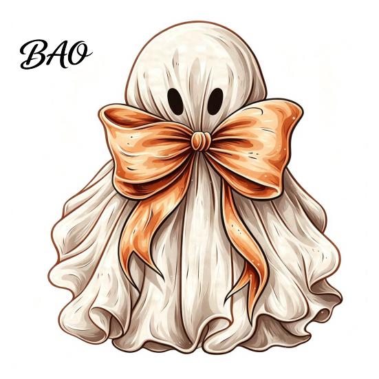 Seasonal Shelf Display Halloween Wooden Ghost Ornament with Pumpkin Pattern, Double Sided Desktop Decoration, Spooky Tiered Tray Decor Decor,