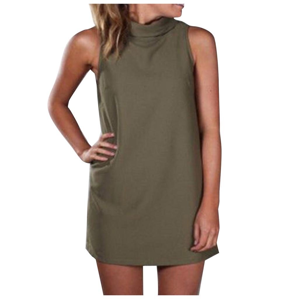Women's Summer Casual Fashion Color Sleeveless Stitching Half Turtleneck Dress