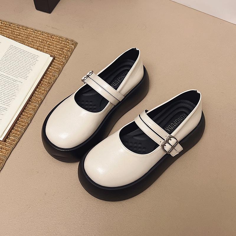 French muffin platform small leather shoes women's 2025 summer and autumn new round head height increase versatile with skirt Mary Jane single shoes