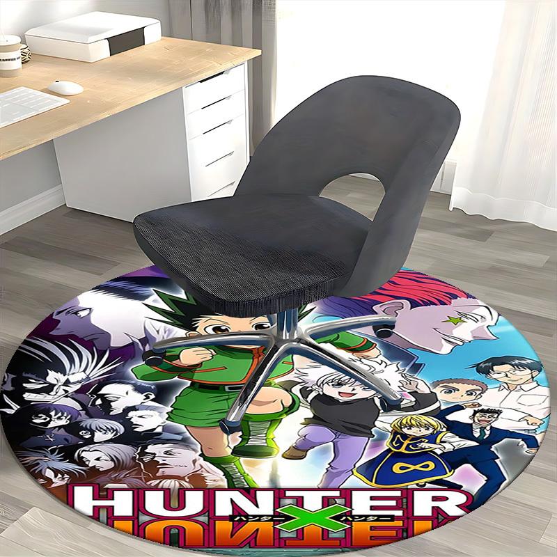 1pc Hunter x Hunter Anime Cartoon Design Round Carpet for Office Chair Mat, Non-Slip Rug Suitable for Home Decoration, Living Room, Bedroom