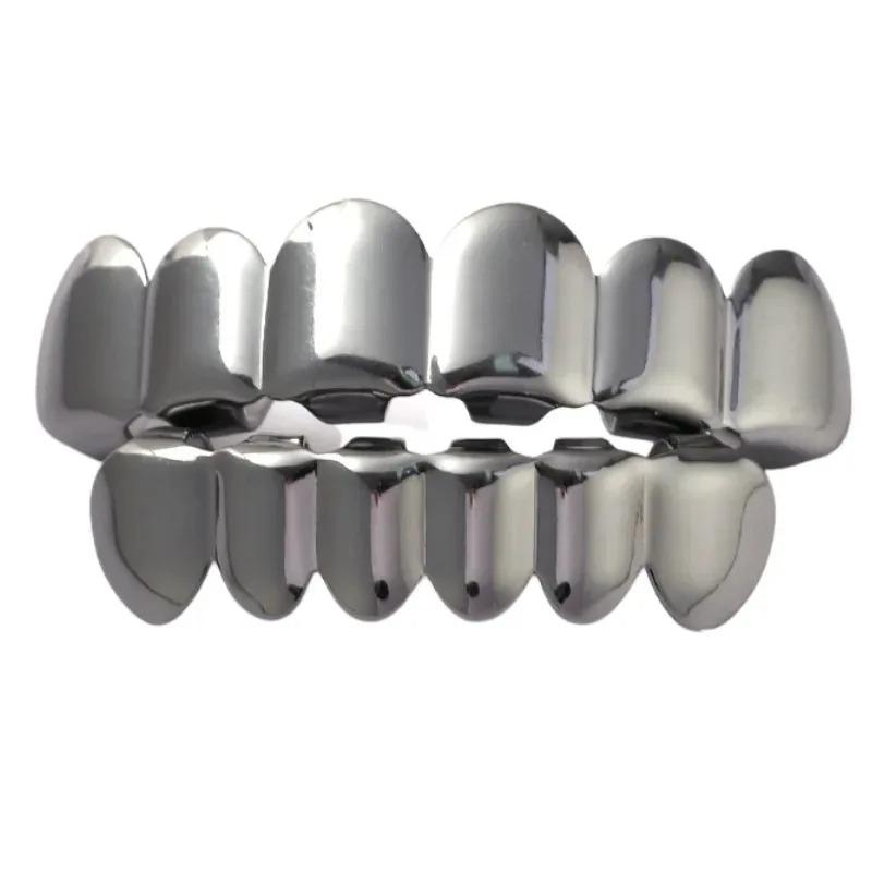 Hip Hop 6/6 Teeth Grills Hip Hop 14K Gold Plated Tooth Caps Decor Braces Punk Cosplay Party Braces For Fashion Women Men Jewelry