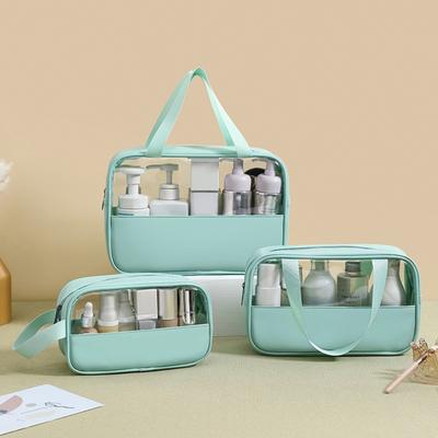 Transparent Makeup Toiletry Bag Large Size Waterproof Swimming Bath Bags Simple PVC Tote Bag PU Splicing Cosmetic Bag 1/3pcs
