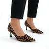 Women Leopard Print Pointed Toe Pumps Kitten Heels 7cm Dress Shoes for Office Wedding Party