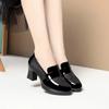 Fashion British Style Summer Single Shoes High Heels Waterproof Platform Thick Heel Loafers Mesh Breathable Middle-Aged Leather Shoes
