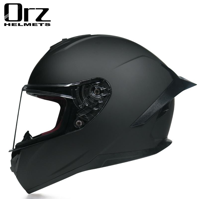 

Orz Motorcycle helmet for men and women, summer full-face motorcycle helmet, all-season with large tail wing, for couples DOT M матовый черный