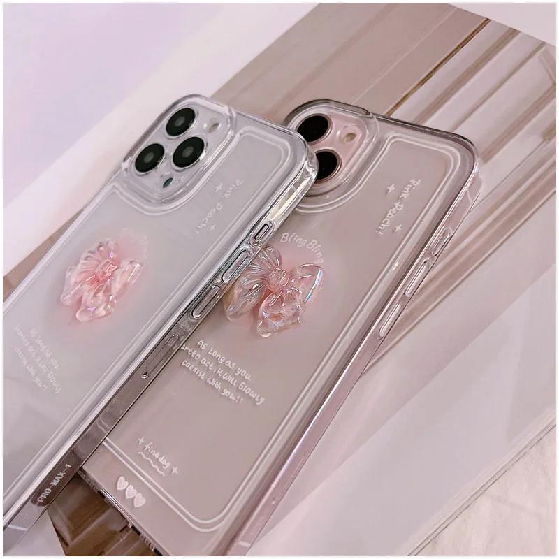 For Samsung Galaxy S26 S25 S24 Ultra S23 S22 S21 FE A55 5G A54 A53 A52 A15 A35 A14 A34 Case Korean 3D Bow Clear Soft Clear Cover