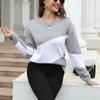 Suéter de Punto Holgado de Cuello Redondo con Combinación de Colores para Otoño e Invierno para Mujer