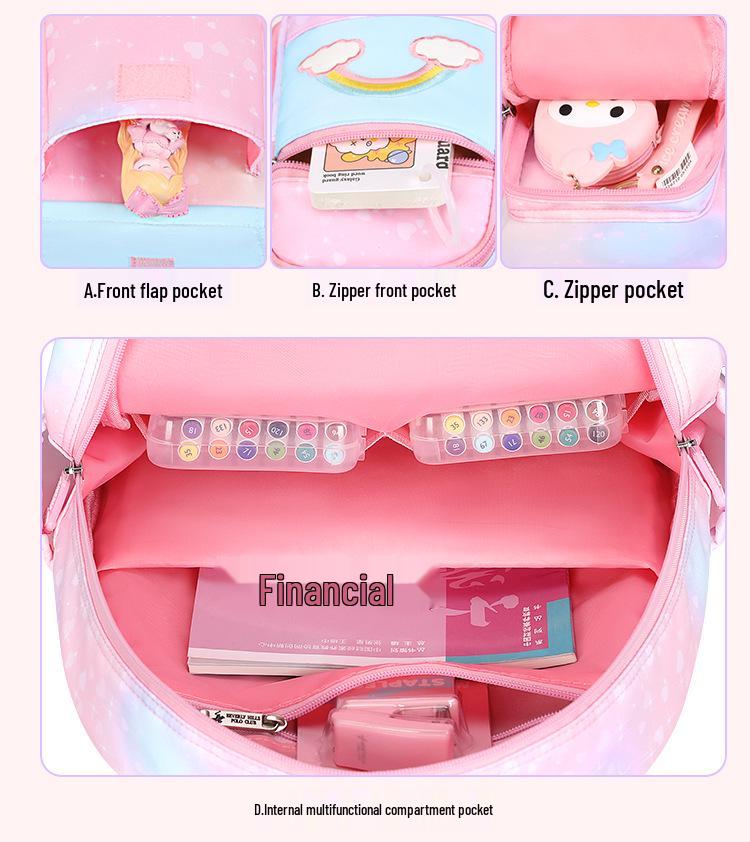 Primary School Rainbow Backpack for Girls - Cute, Large Capacity, Side-Opening