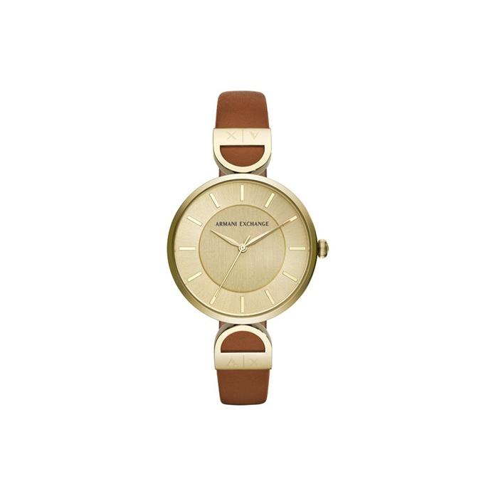 ARMANI EXCHANGEAE Quartz Movement Leather Strap Gold Dial Women s Watch AX5324 Light Brown Strap