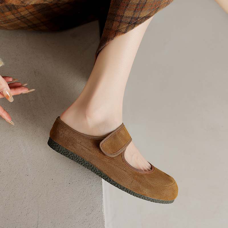 Krazing Pot Cow Suede Nubuck Spring Autumn Winter Flats Slip on Mules Women Keep Warm Fashion Girls Casual Shoes