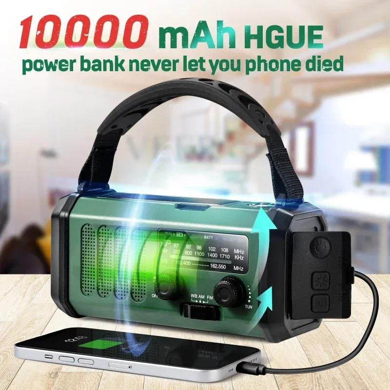 10000mAh Solar Kurbel Notfallradio NOAA/AM/FM Wetterradio mit Taschenlampe LED Leselampe SOS Alarm Kompass für Outdoor Survival