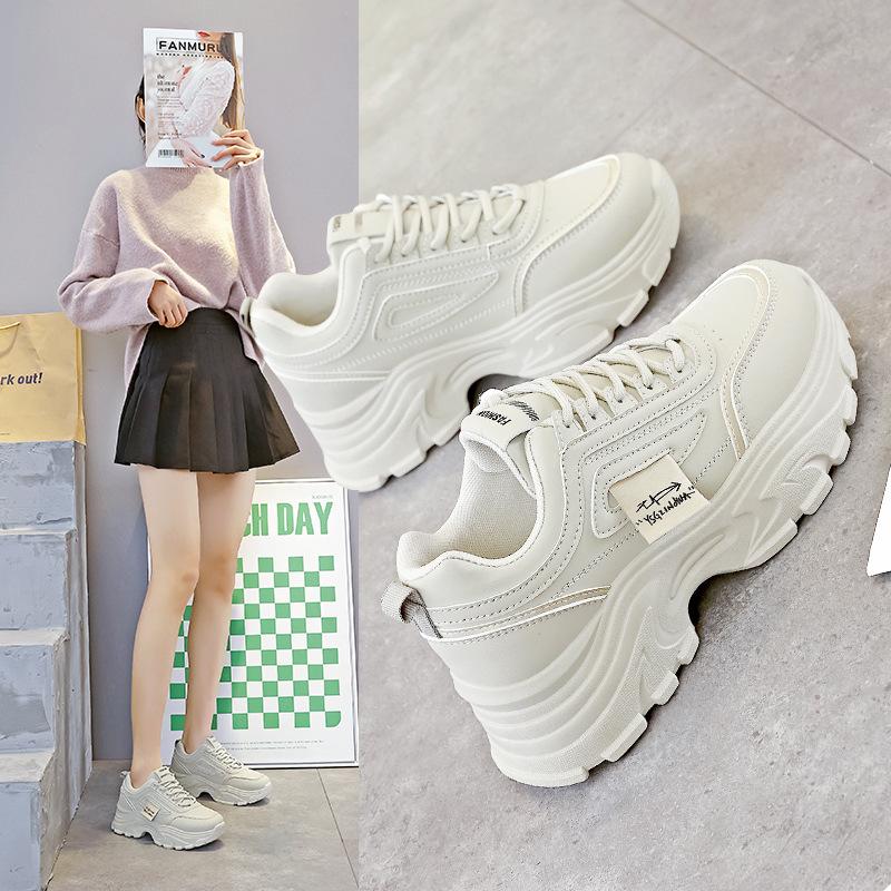 Daddy shoes women's spring and autumn new Korean version platform sports shoes women's 2025 leather fashion height-increasing casual shoes Q8827