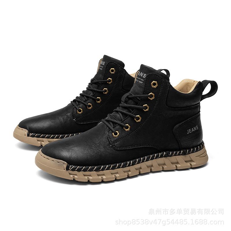 Новые уличные повседневные спортивные туфли, популярные модные ботинки, кожаные высокие ботинки Мартина 39 чёрный