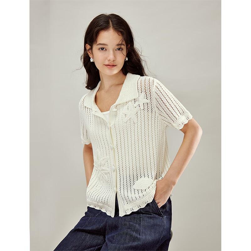 INMAN Women's Bohemian Crochet Knit Short Sleeve Top