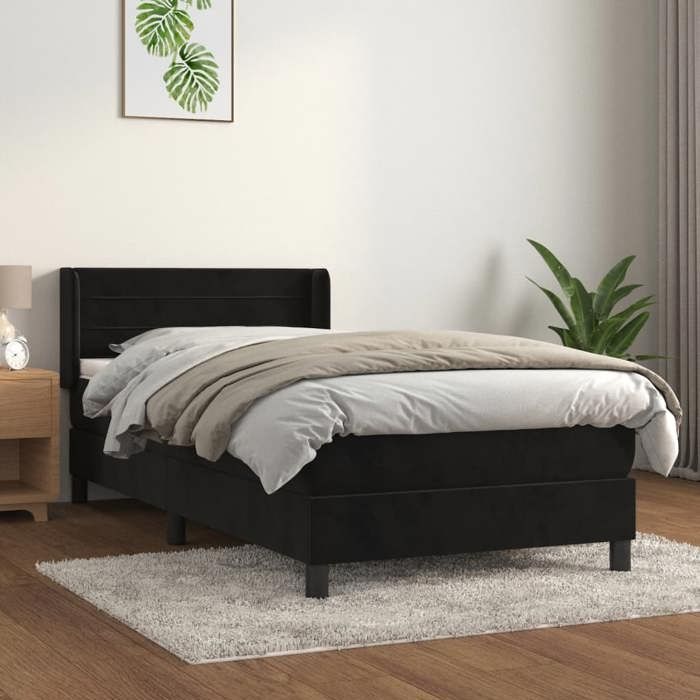 3130999 vidaXL Divan Bed with Mattress Black 90x200 Cm Velvet