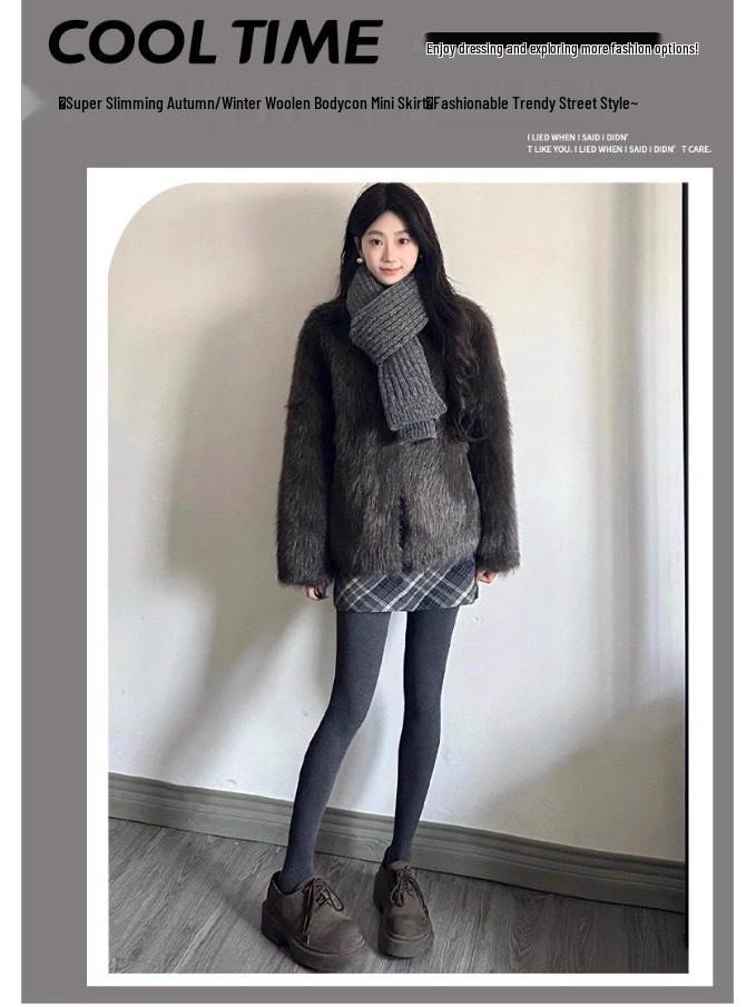 Woolen Retro Plaid High-Waisted A-Line Mini Skirt for Women - Autumn/Winter Hip-Hugging, Anti-Exposure, Versatile Design