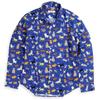 Quintet Walking Dog Print Long Sleeve Colorful and Flashy Animal Made In Vintage EL 8 Men's Shirt, Print, Japan, 11-70196 (XL, Blue)