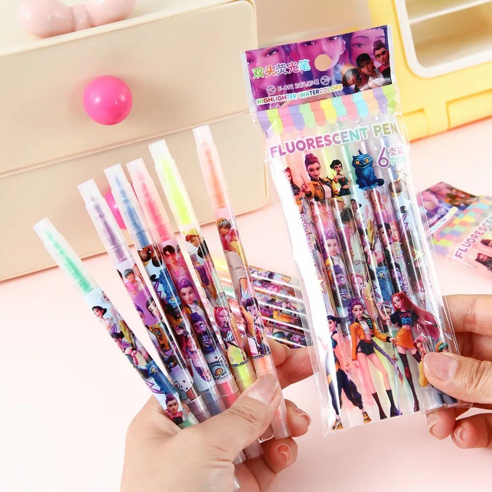 Korean Pop Demon Hunters Highlighter Writing Tool Kit Huntrix Rumi Animation Dual Tip Markers Journaling Drawing DIY School Useful Stationery Presents