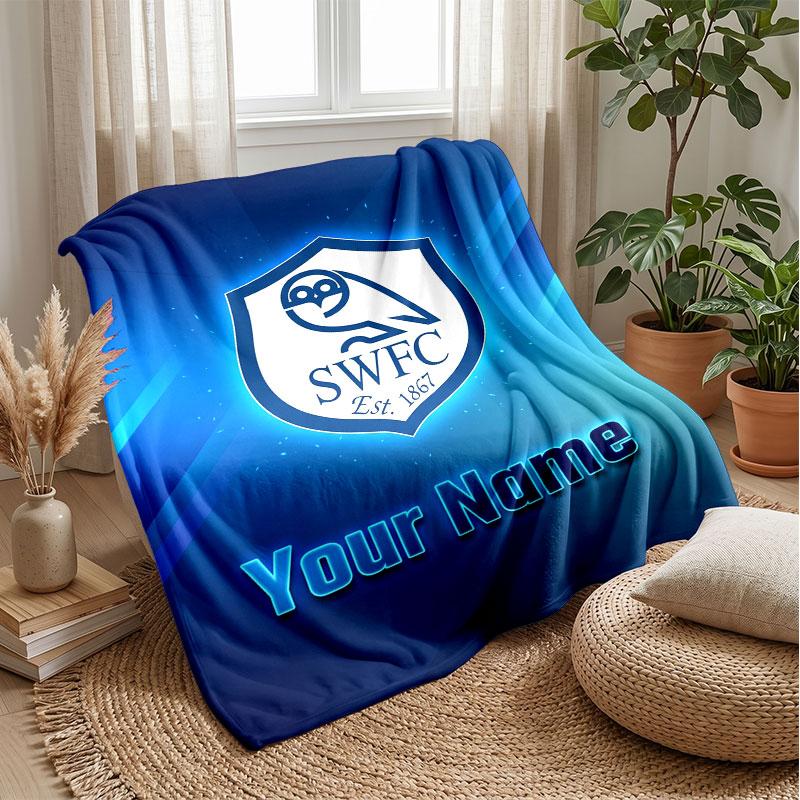Sheffield Wednesday FC Benutzerdefinierter Name Text Flanelldecke Fußball Logo Personalisierte Fleece-Kuscheldecke Besonderes Geschenk für Sofa Schlafzimmer Zuhause