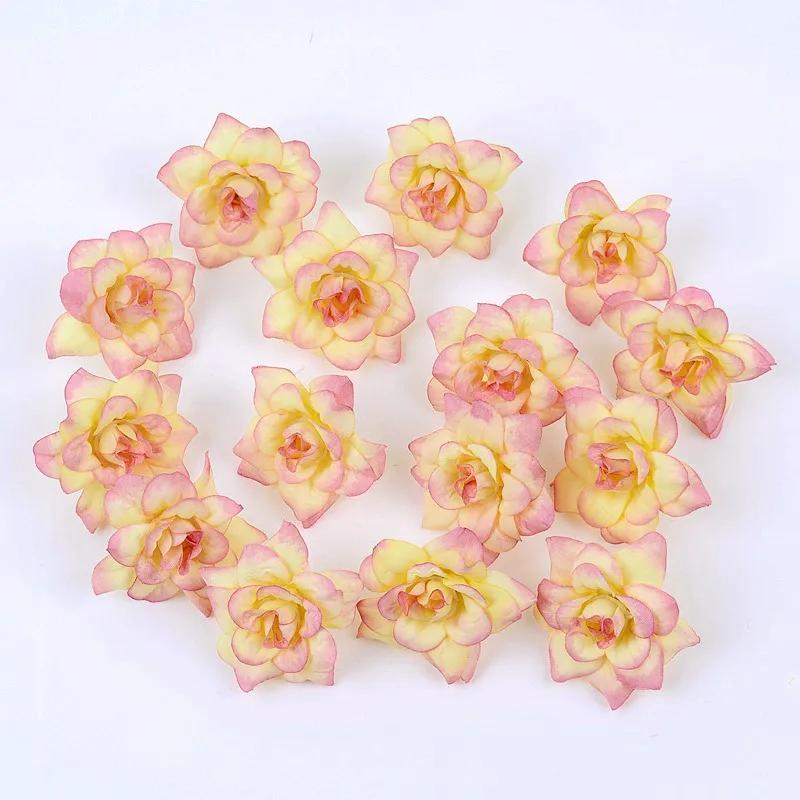 10Pcs Artificial Flower 4.5cm Silk Rose Head For Wedding Home New Year Decoration DIY Garland Scrapbook Gift Box Craft Flowers