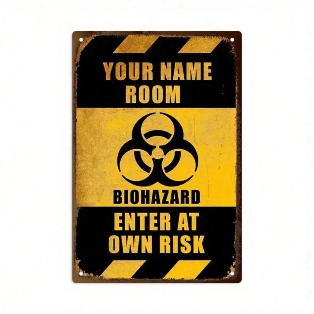 Enter At Your Own Risk Biohazard Warning Tin Sign 8x12in Hazardous Area Danger Zone Metal Wall Decor Industrial Lab Safety