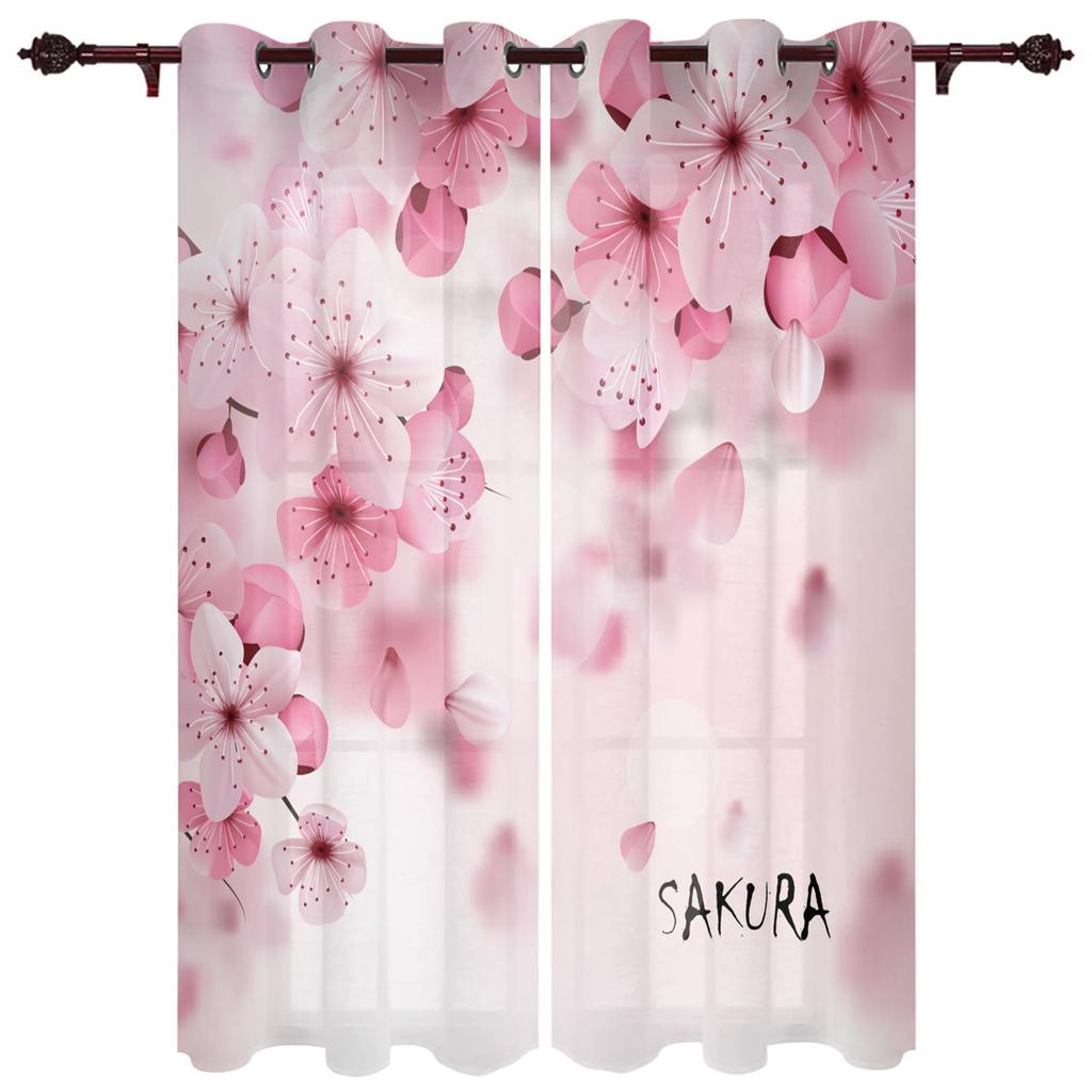 Peach Blossom Petals Leaves Window Curtains Bedroom Kitchen Drapes Panel Home Decor Curtains for Living Room