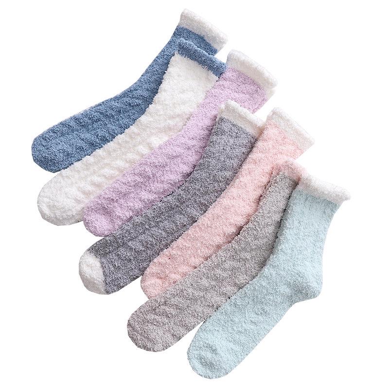 Women's Coral Fleece Mid-Calf Wool Socks for Autumn & Winter - Cozy Cable Knit, Home and Sleep Socks
