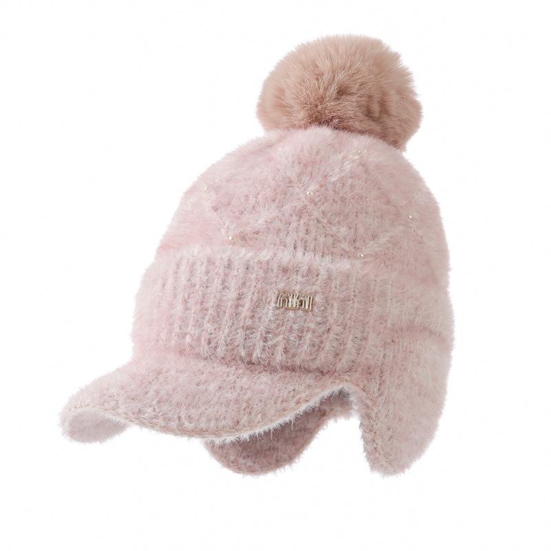 

Fleece Knitted Ear Bag, Duck Tongue Warm Hat, Women s Autumn and Winter Wind-proof Plush Line Baseball Cap one size