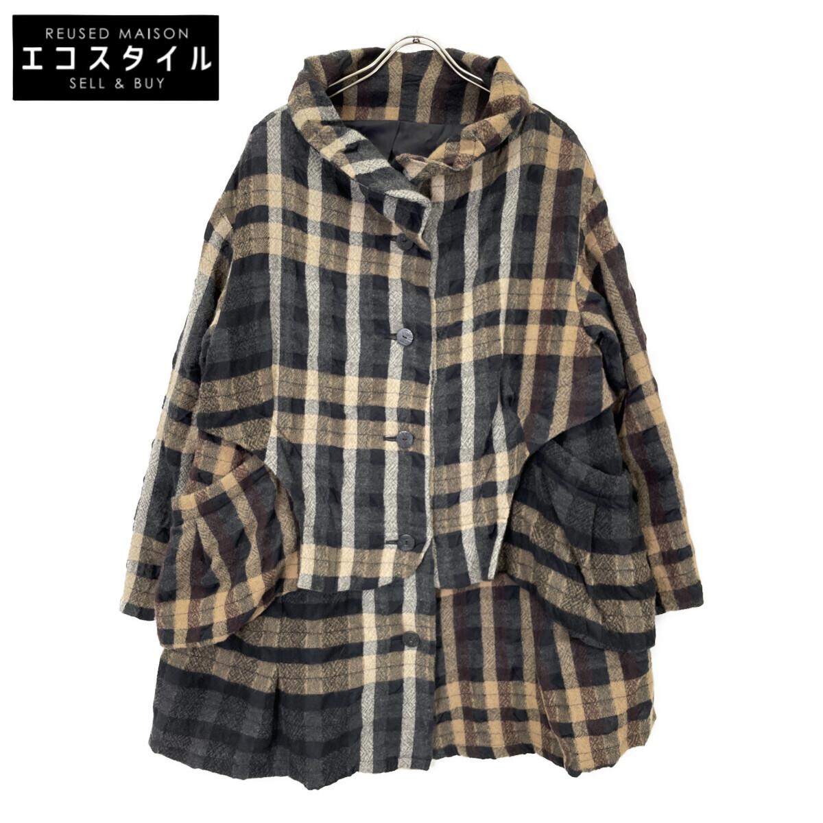 

Sensounico Check round collar A-line wool coat coat 40 Brown x blackUsed