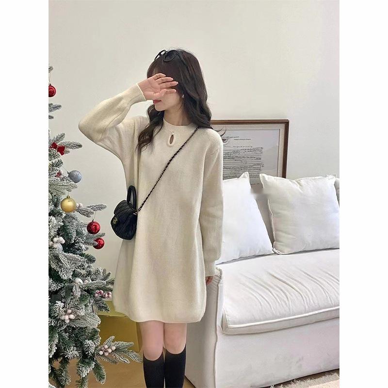Soft & Cozy Knit Dress: 2026 Autumn/Winter Slimming Mid-Length Woolen Base Layer for Petite Women